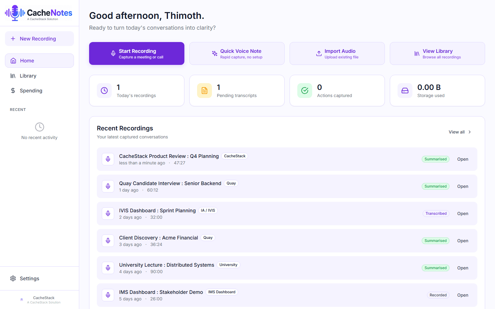 CacheNotes Dashboard