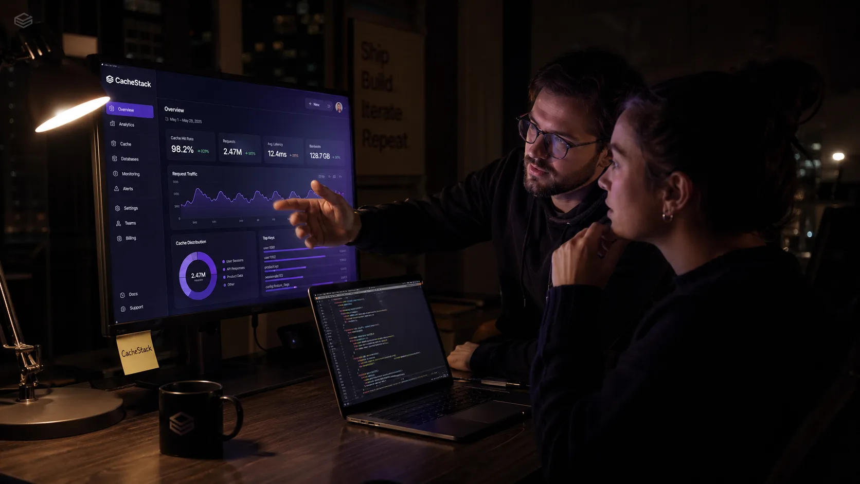 CacheStack team reviewing a client dashboard
