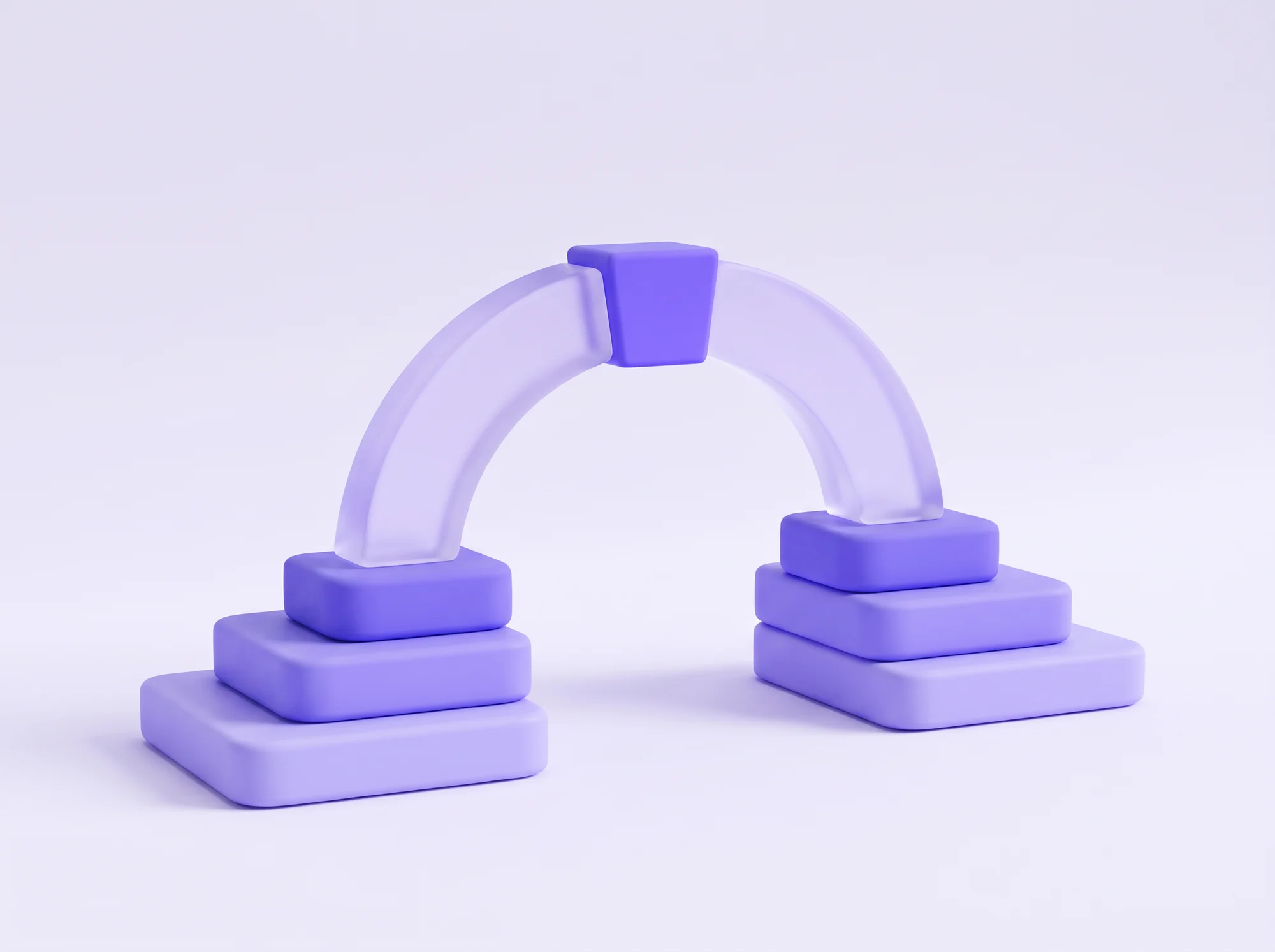 A violet ceramic arch joining two stepped plinths, a keystone at its centre.